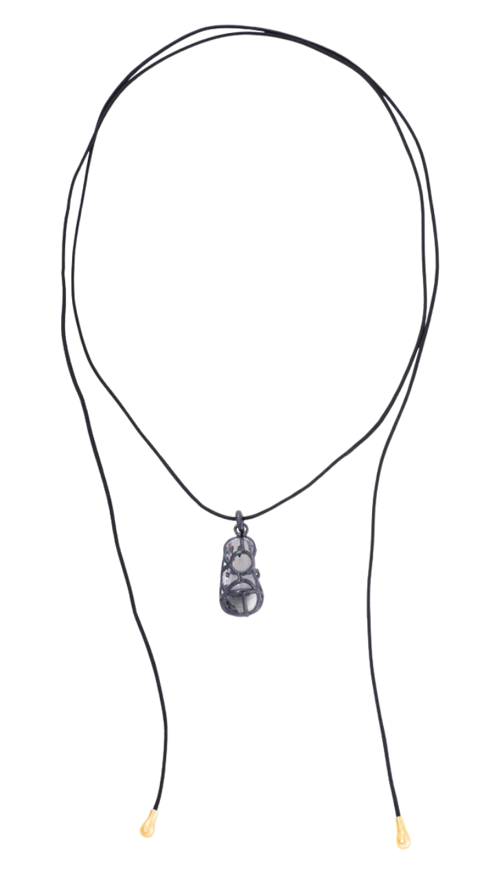 Tendril Leather & Glass Vertical Pendant with Yellow Gold