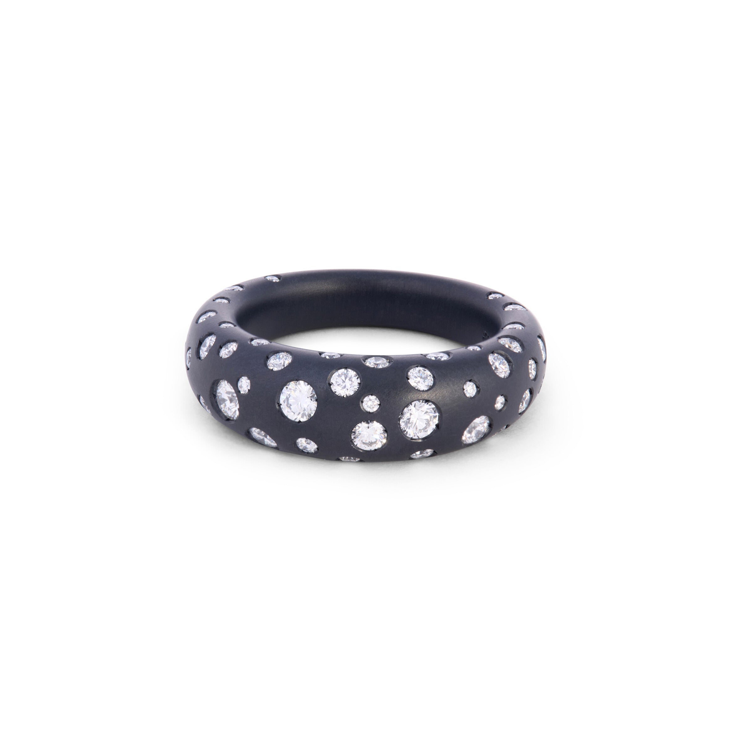 Titanium French Dome Spotted Diamond Ring