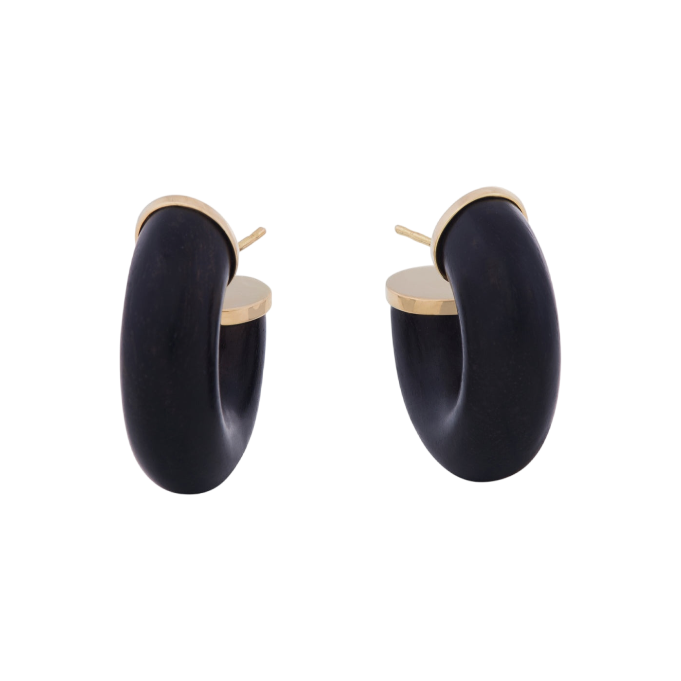 Ebony Tubular Hoop Earrings | Yellow Gold with Ebony Wood / 1.7 in (4.2 cm) | Earrings Earrings