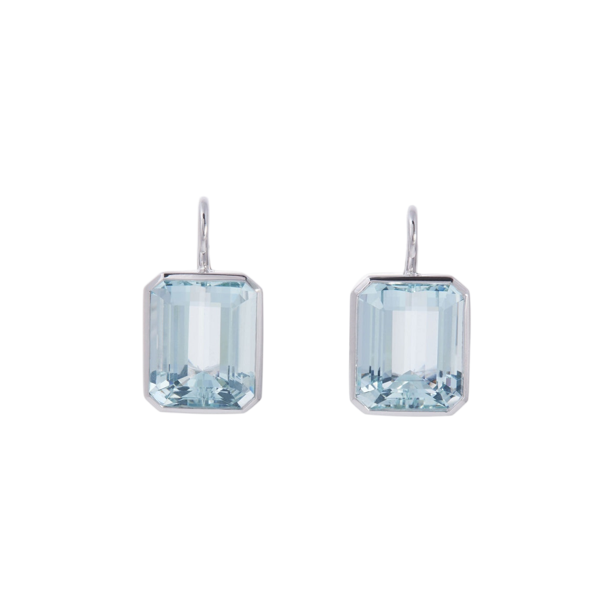 Emerald Cut Aqua Earrings | White Gold | Earrings