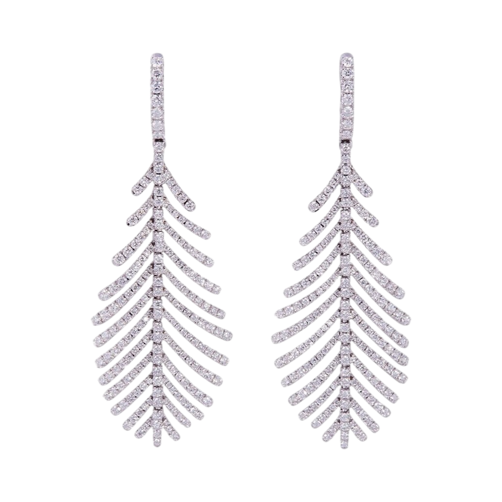 Plume Earrings with Diamond Pavé | White Gold Diamond Pavé | Earrings