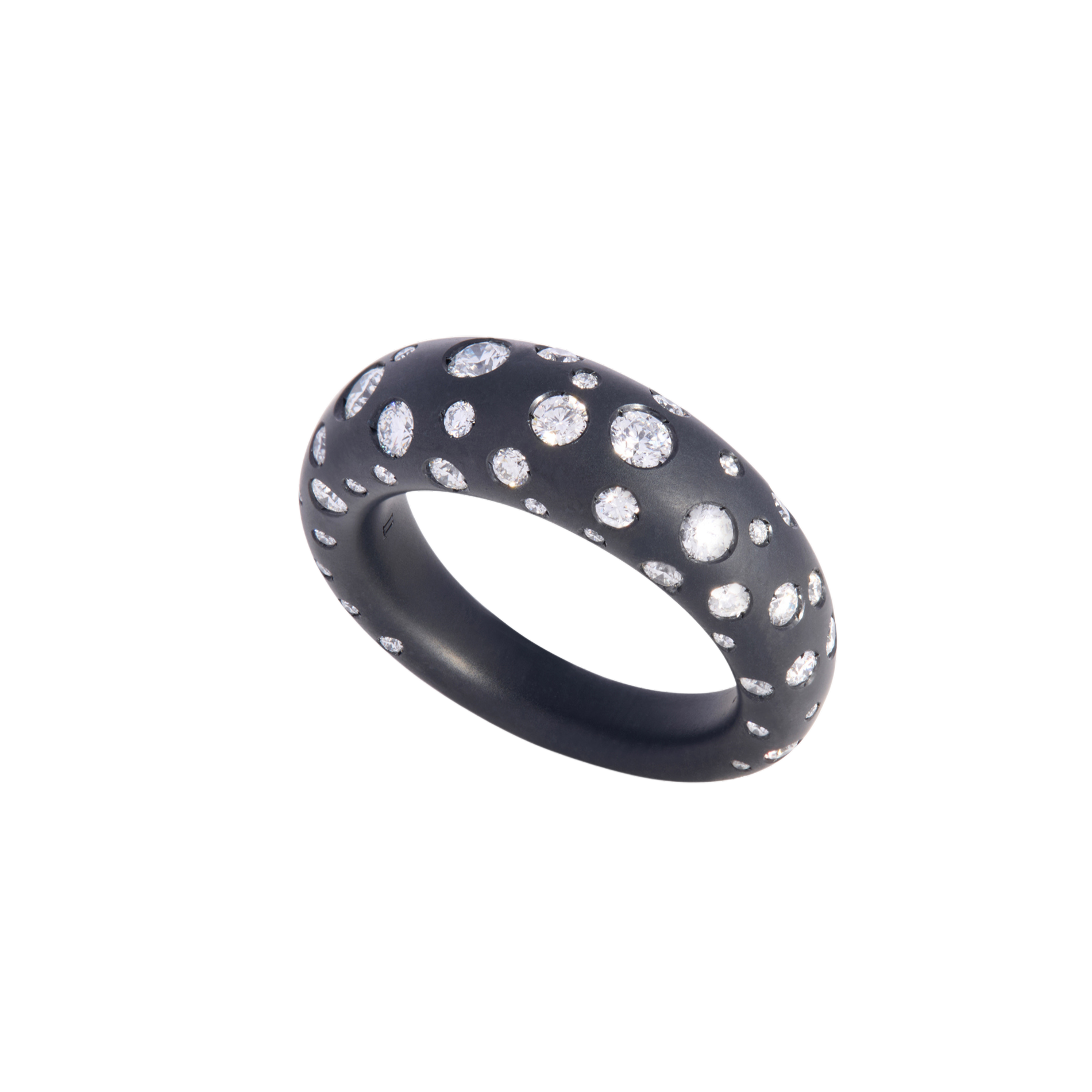 Titanium French Dome Spotted Diamond Ring
