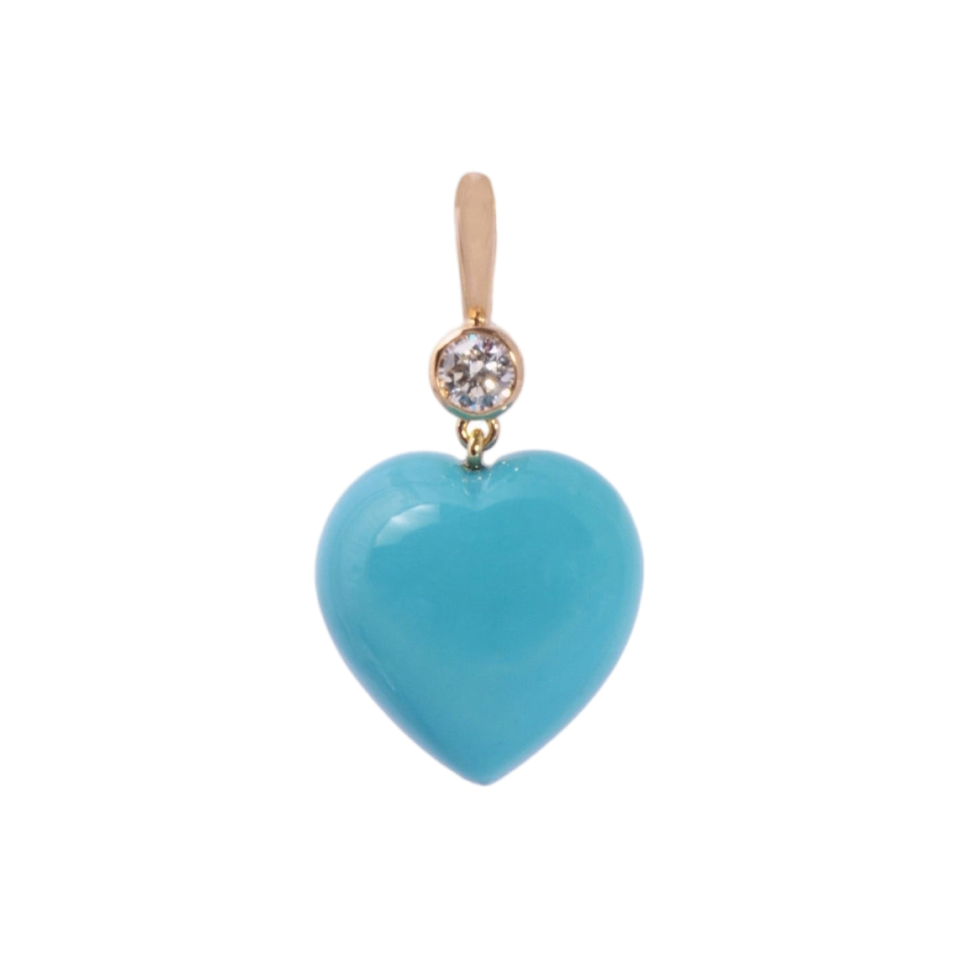 Turquoise Heart Charm with Diamond | Yellow Gold | Charms Charms & Pendants