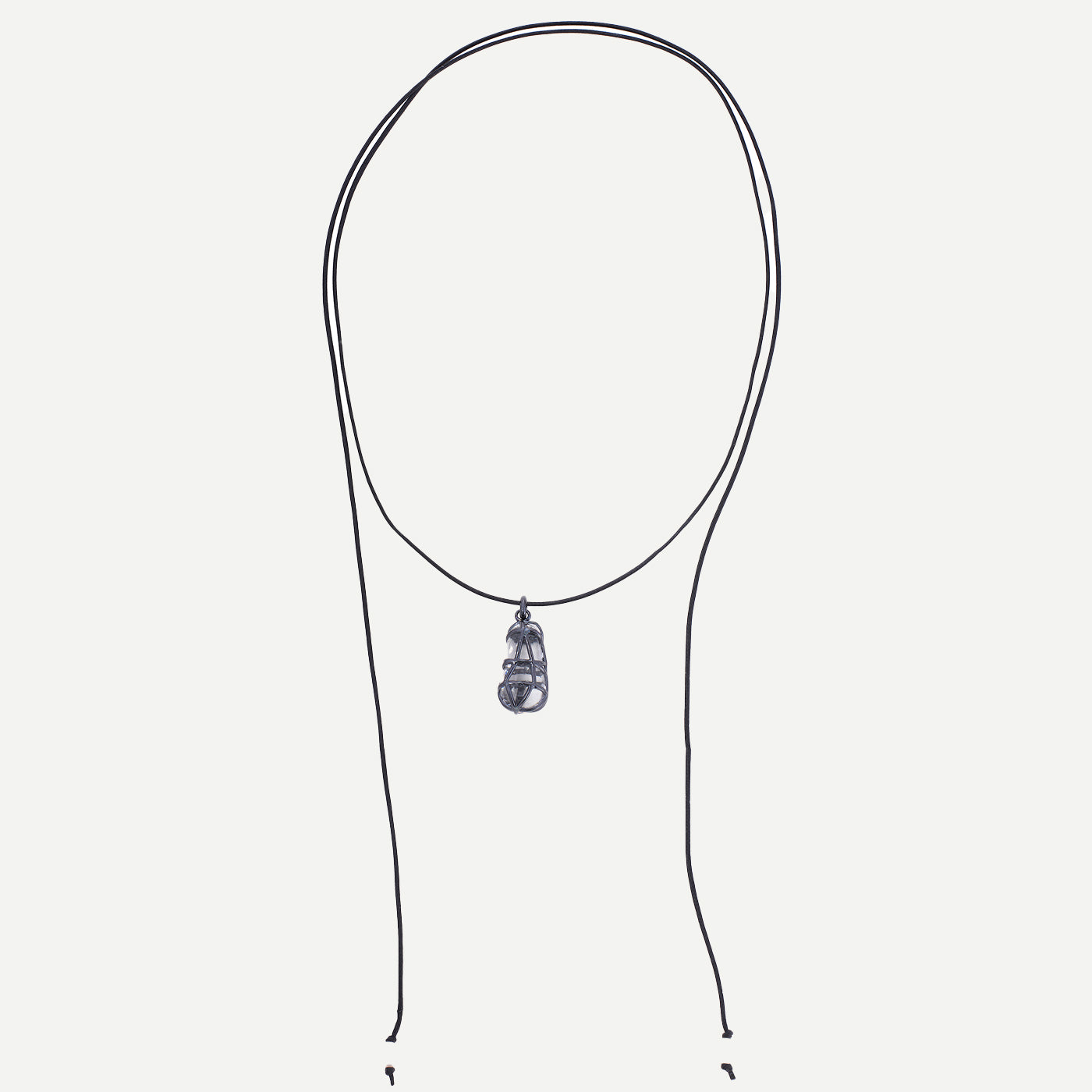 Tendril Leather & Glass Vertical Pendant with Pearl