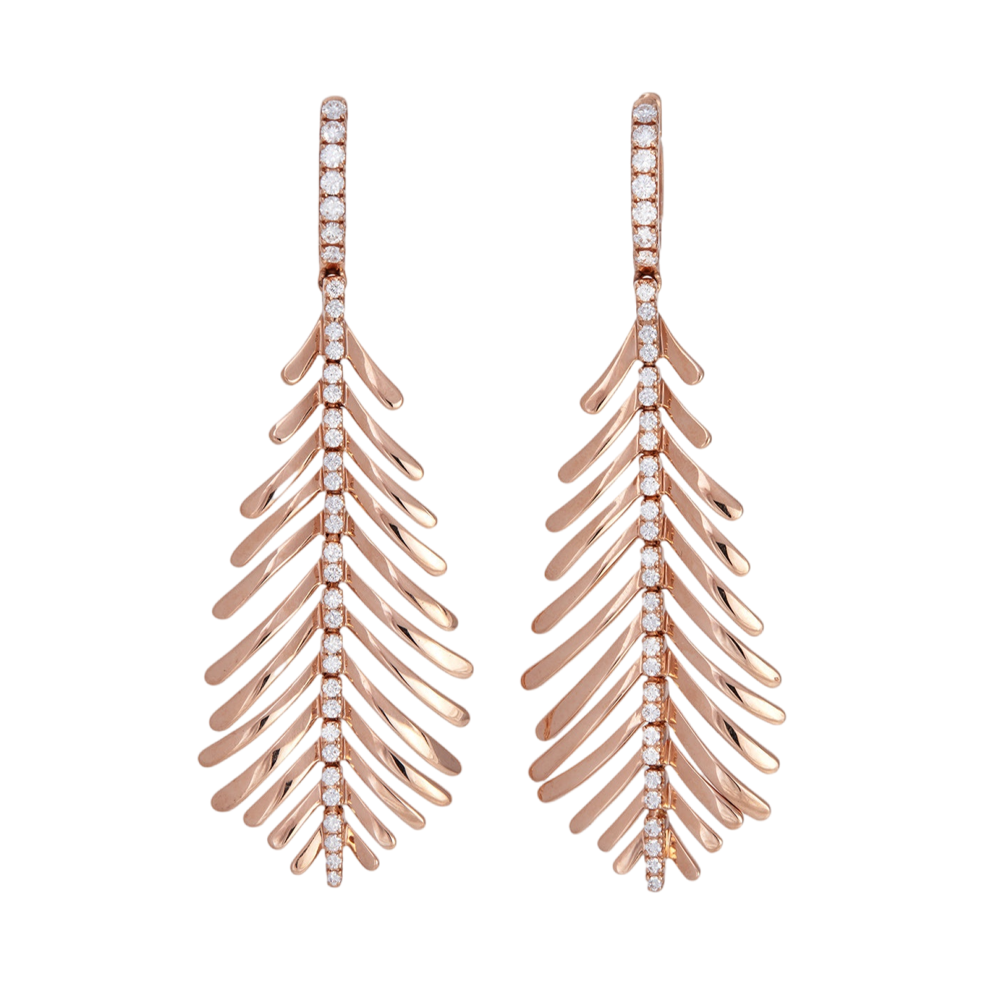 Plume Earrings with Diamond Spine | Rose Gold with Diamonds | Earrings