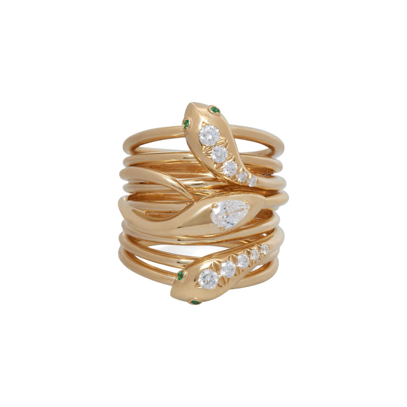 Serpentine Ring with Diamonds & Emeralds | Yellow Gold | Rings