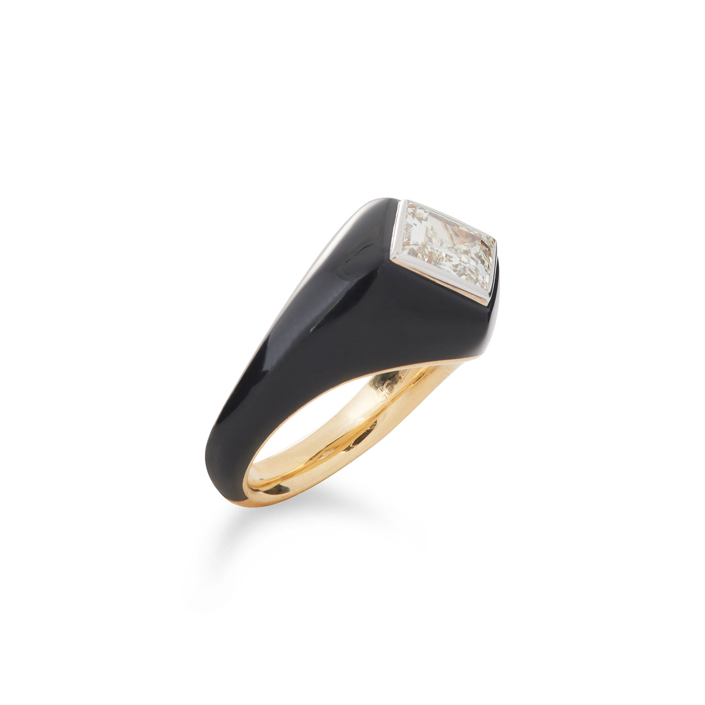 Black Ceramic Ring with Kite Diamond | Yellow and White Gold | Rings