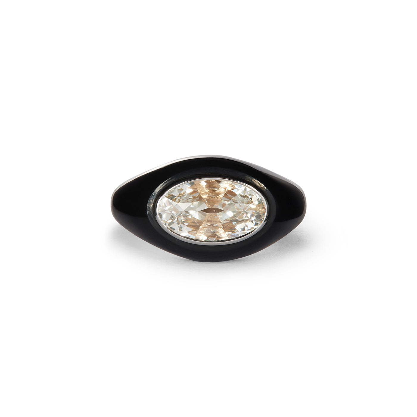Black Ceramic Ring with Oval Diamond | Yellow and White Gold | Rings