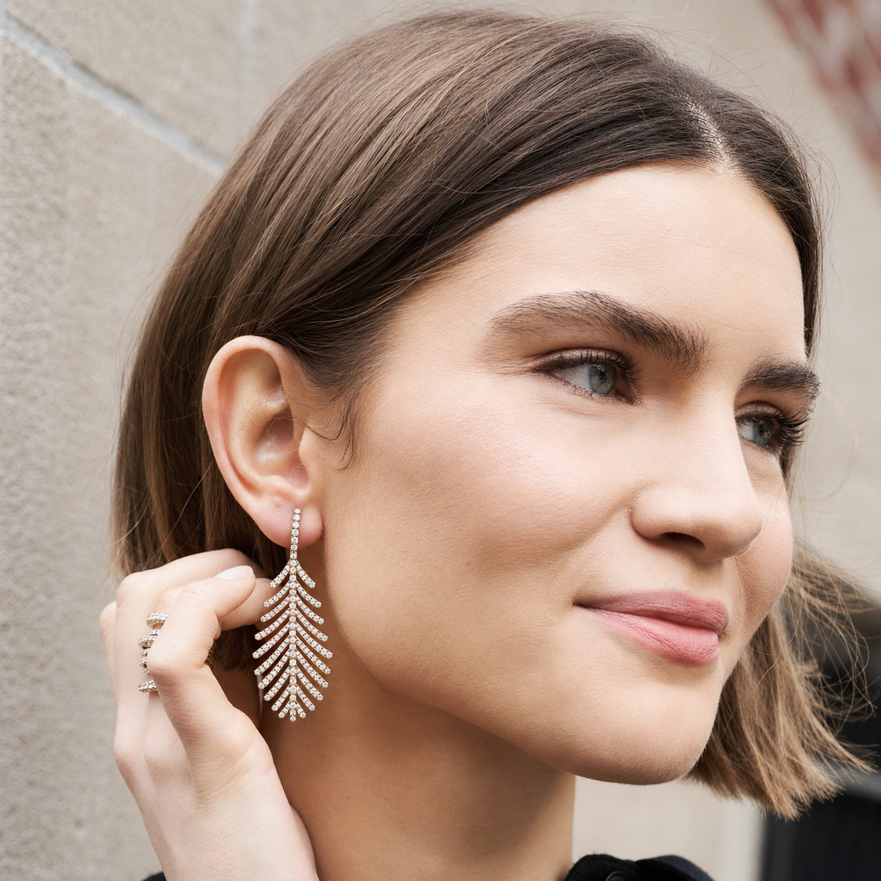 Plume Earrings with Diamond Pavé
