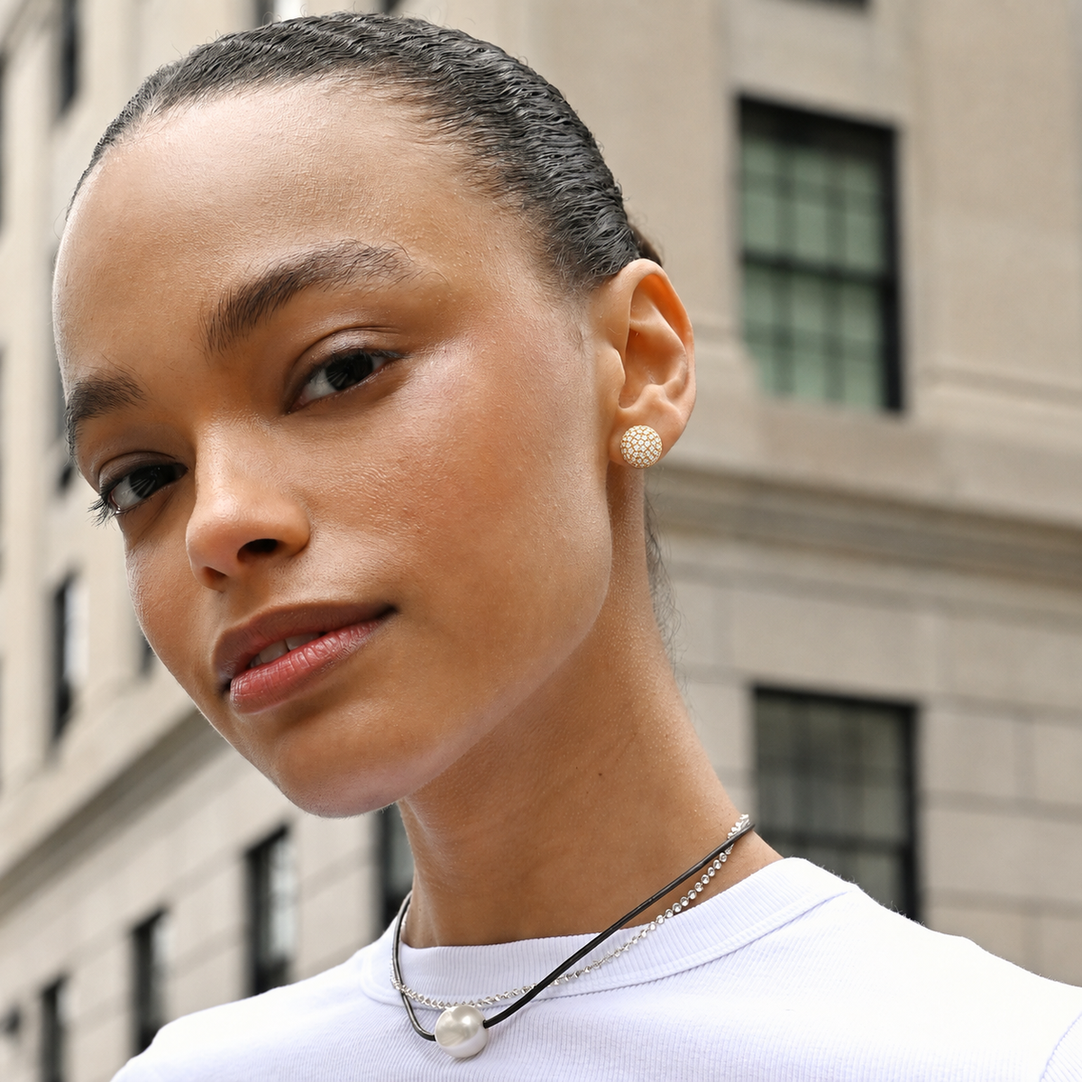 Perfect Pavé Button Earrings with Diamonds