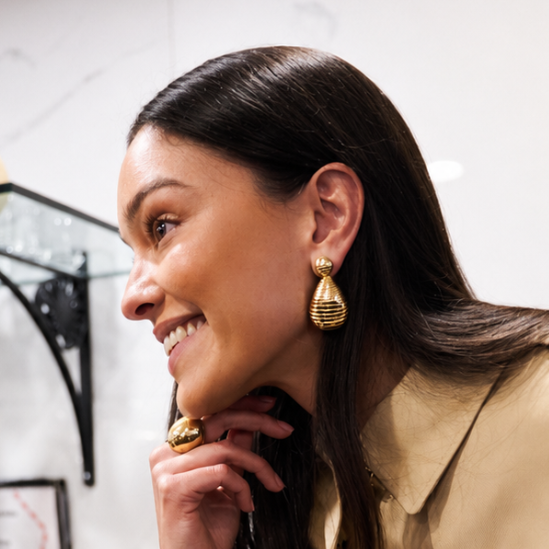Large Grooved Anjou Drop Earrings