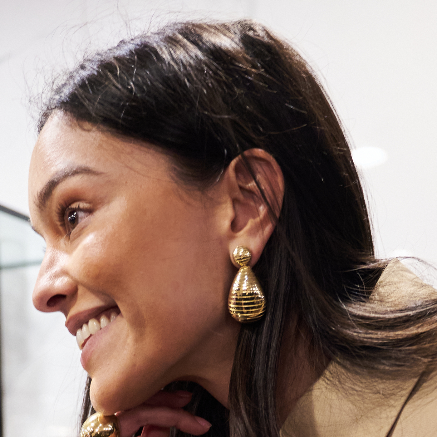 Large Grooved Anjou Drop Earrings