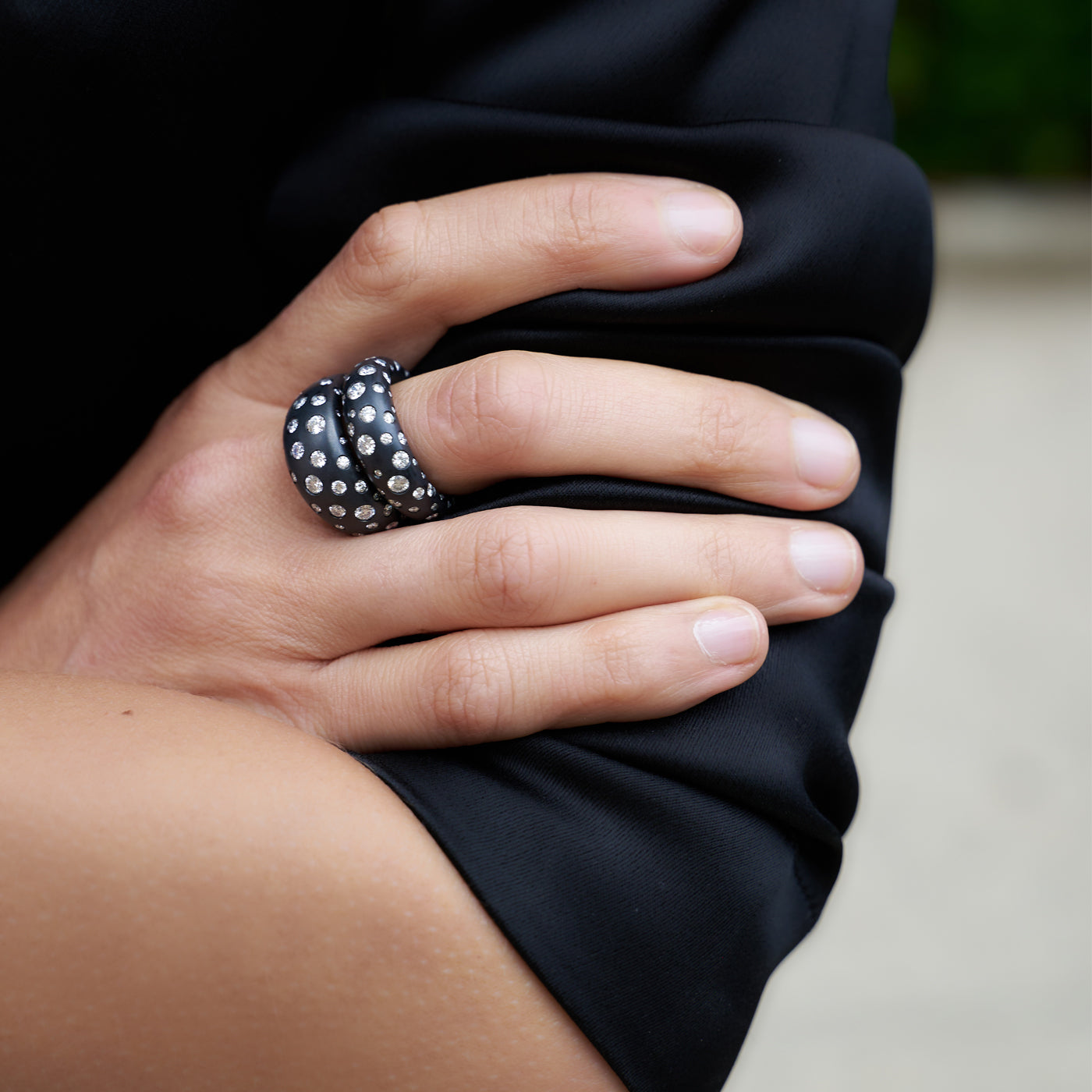 Titanium French Dome Spotted Diamond Ring