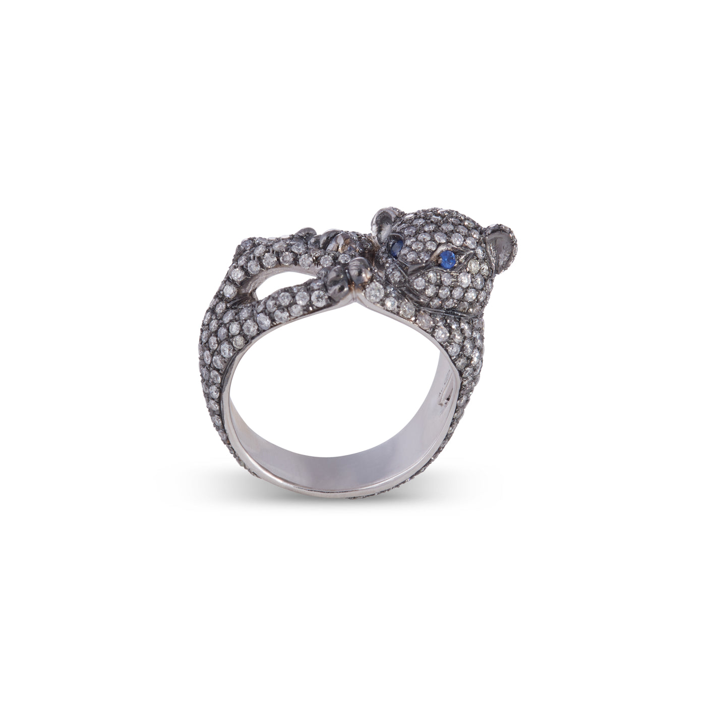 Kitty Kat Ring with Grey Diamonds and Sapphires