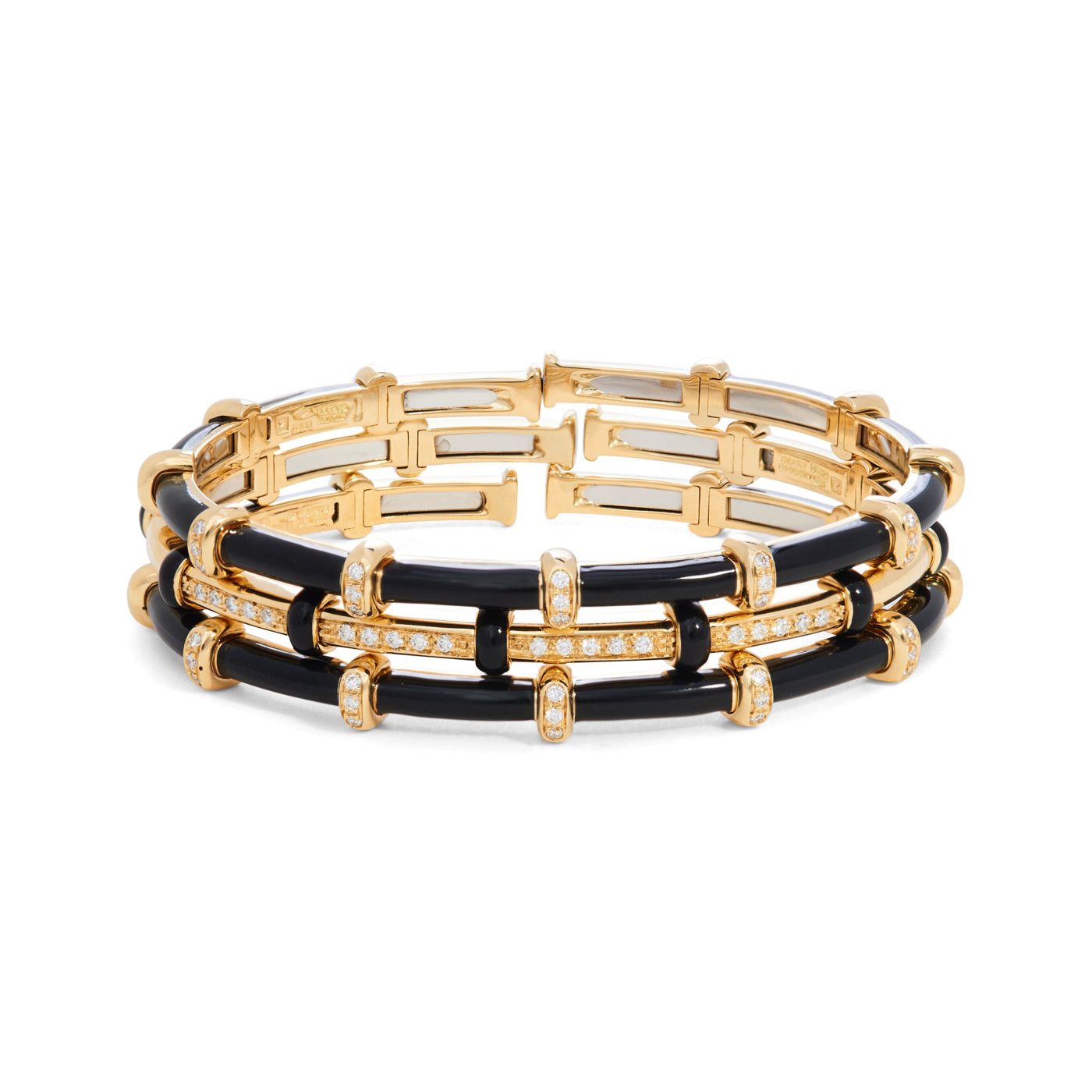 Black Enamel Carly Bracelet with Diamonds | Black Enamel with Diamond Stations / 6.2 in (15.75 cm) | Bracelets