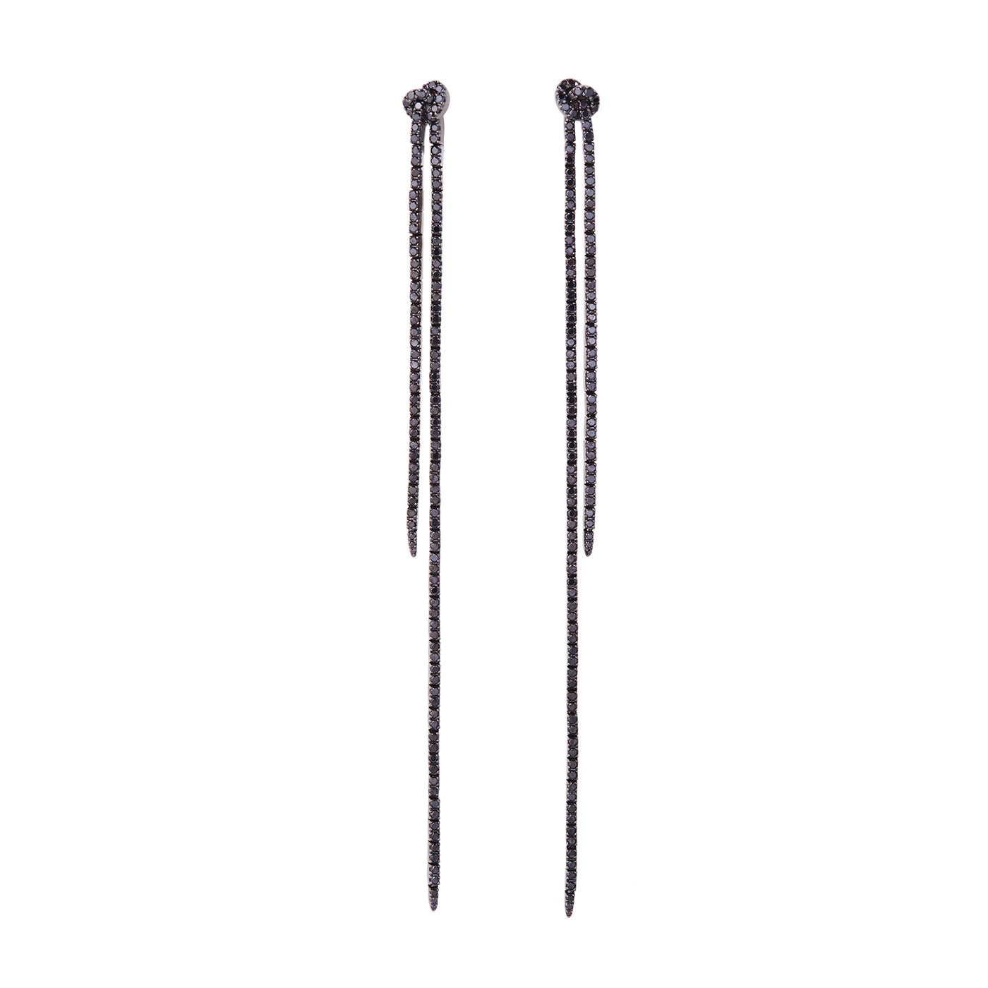 Long Knot Earrings with Black Diamond Pavé | White Gold Black Diamond Pavé | Earrings
