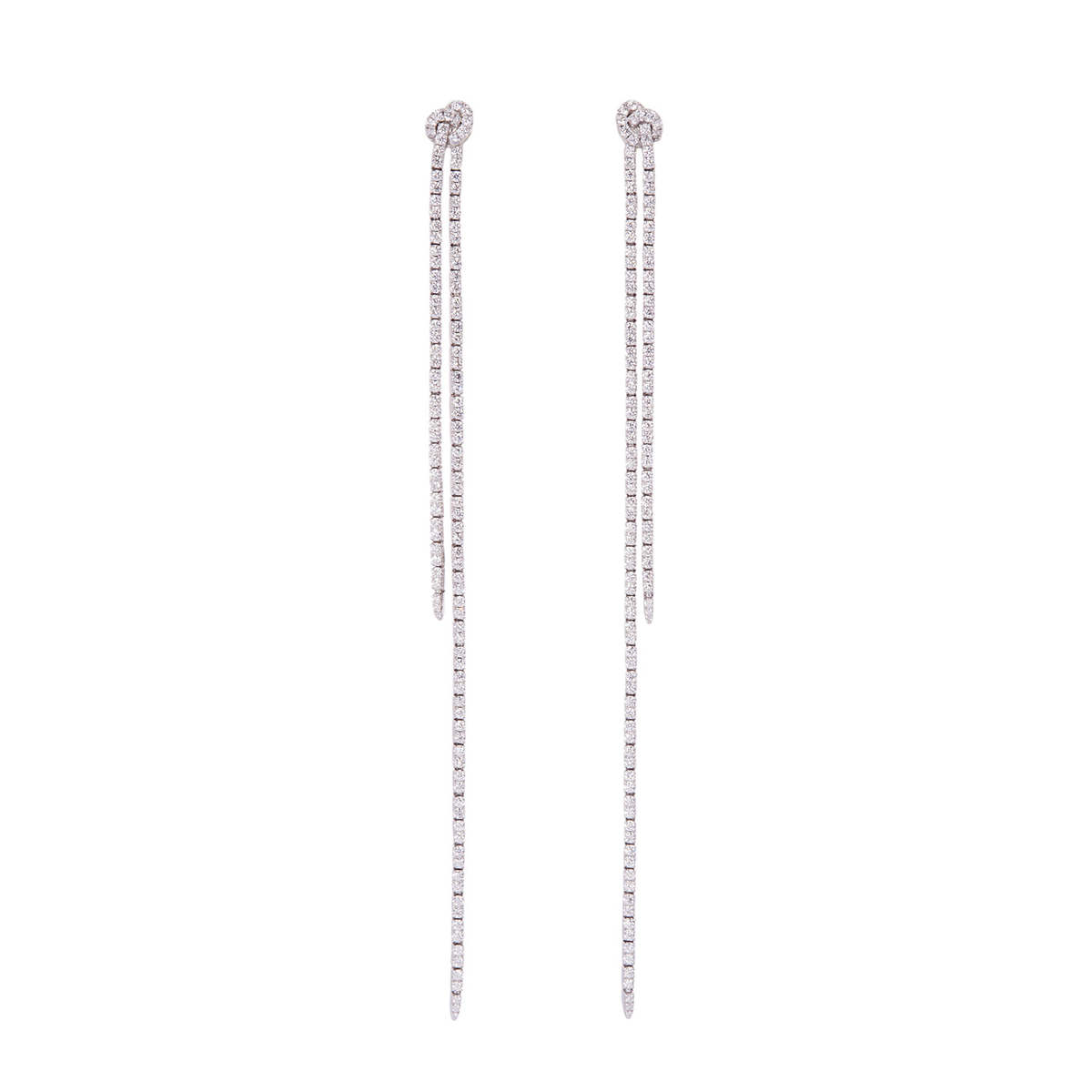 Long Knot Earrings with Diamond Pavé featuring slender diamond drop and delicate chains