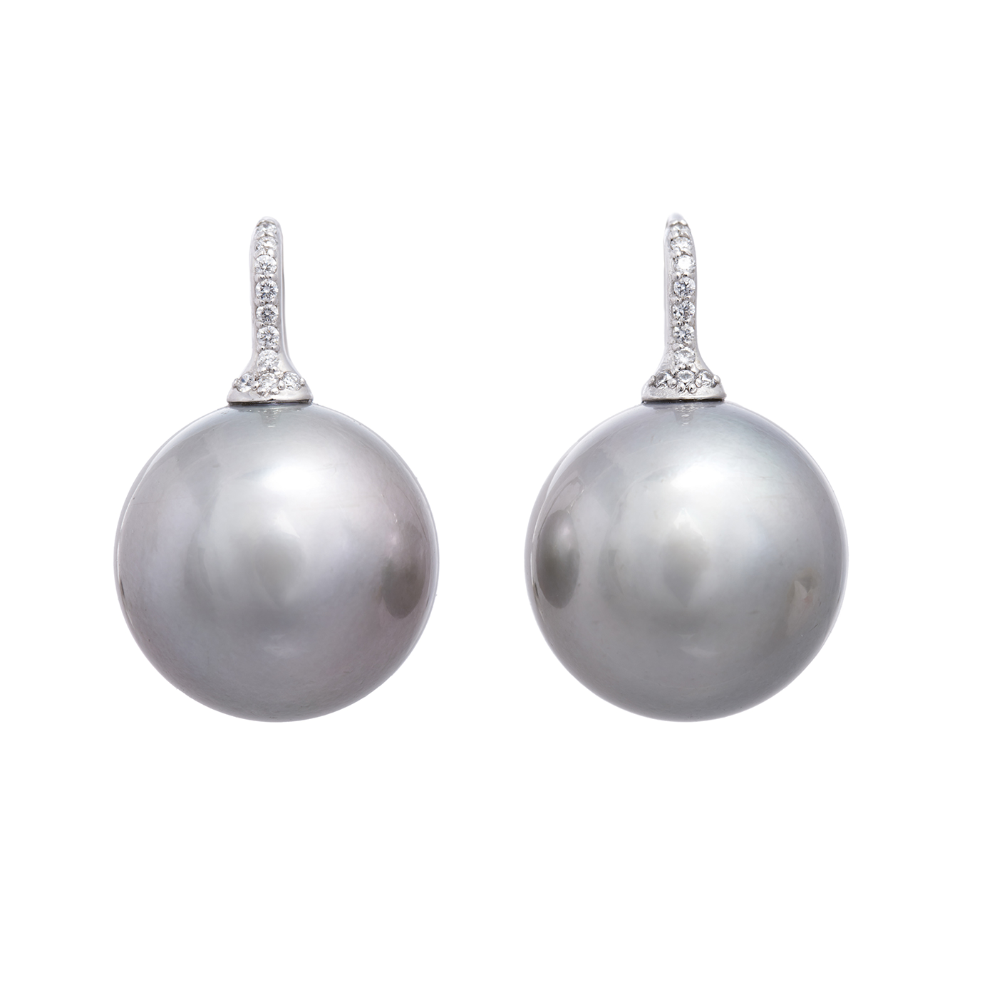 Floating Pearl On The Hook Earrings with Diamonds | Earrings