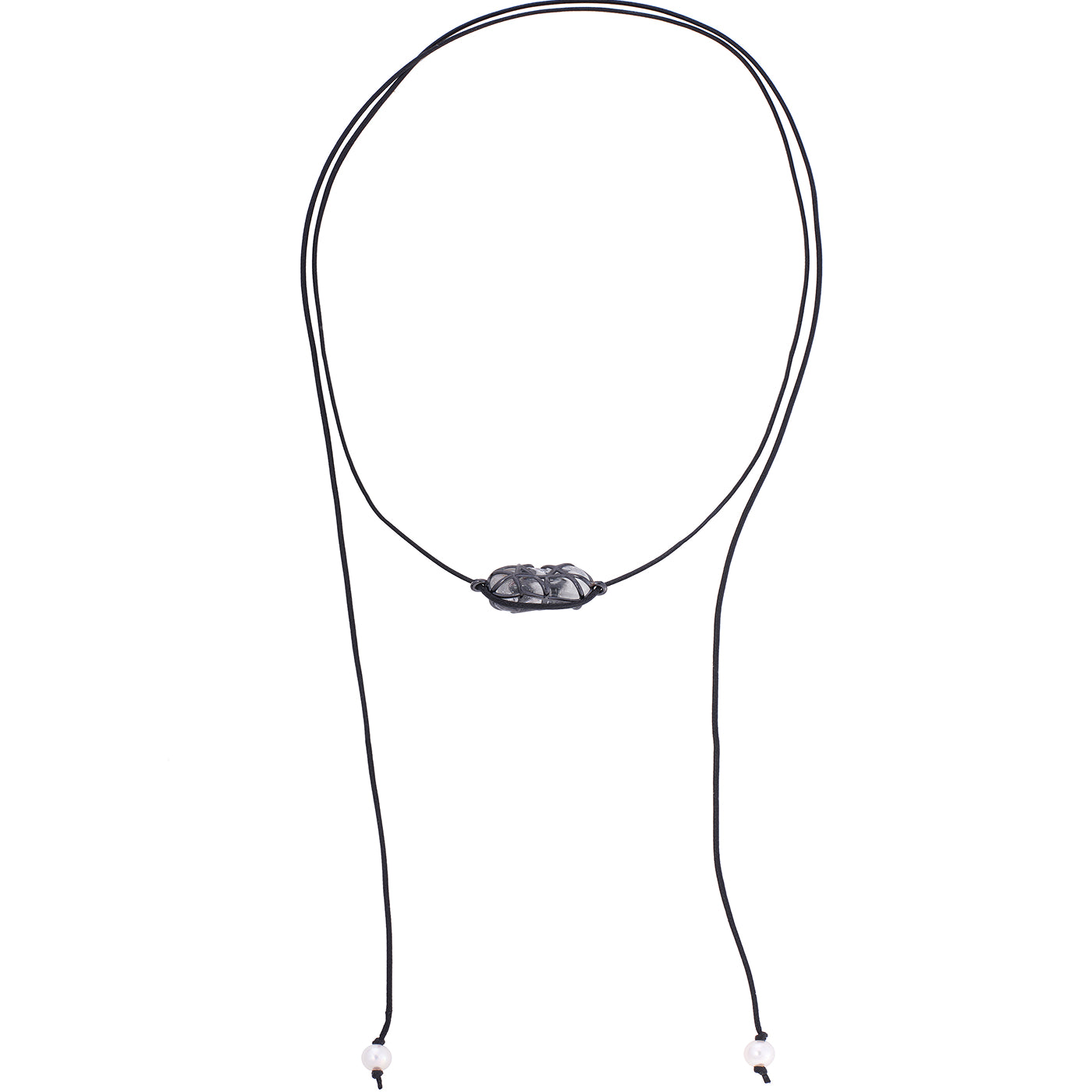 Tendril Leather & Glass Horizontal Bead Pendant