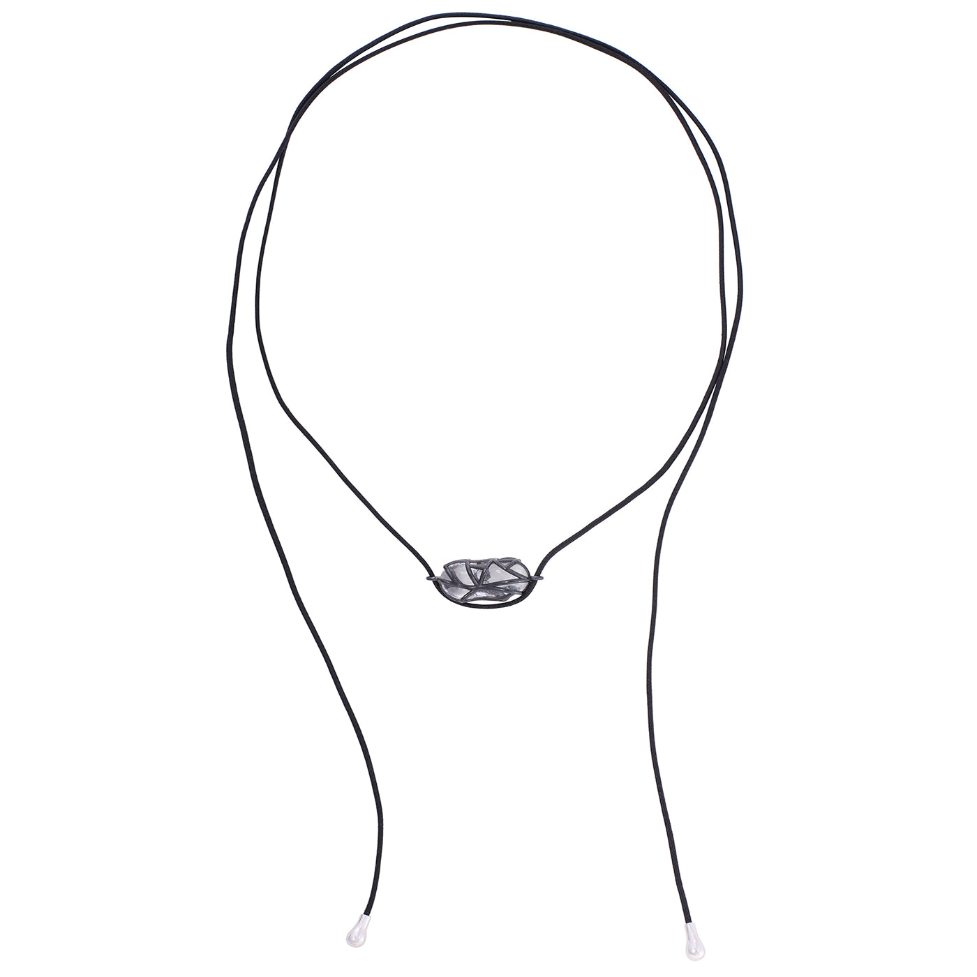 Tendril Leather & Glass Horizontal Pendant with White Gold