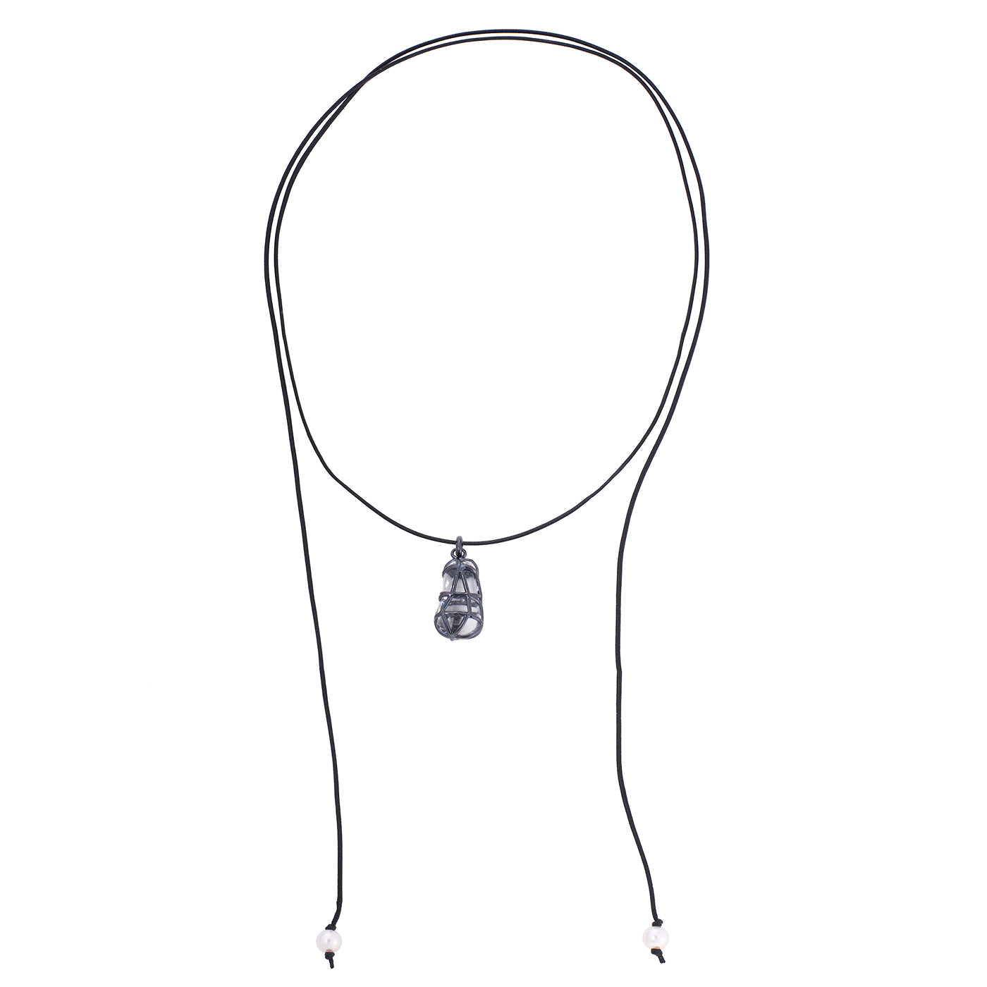 Tendril Leather & Glass Vertical Pendant with Pearl