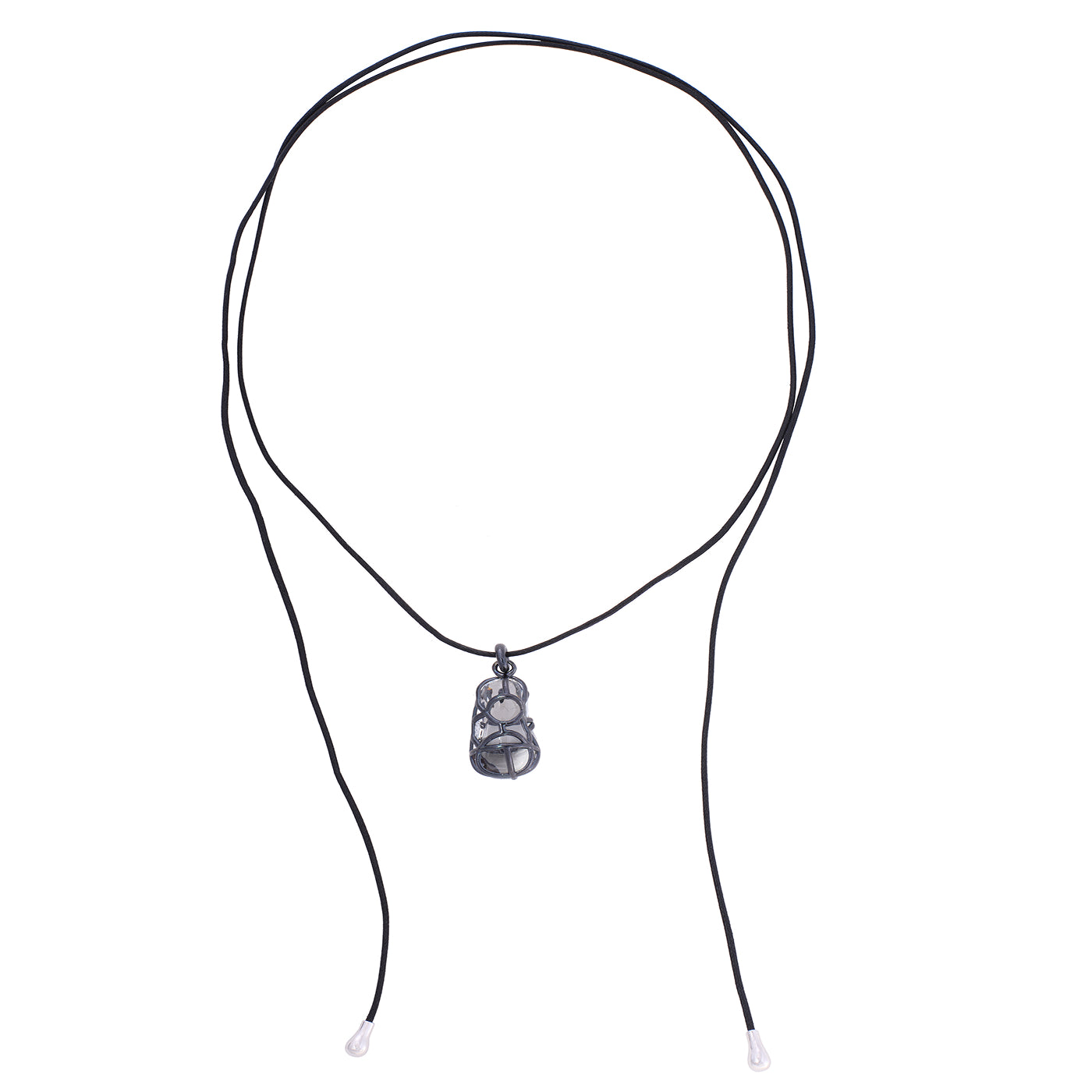 Tendril Leather & Glass Vertical Pendant with White Gold