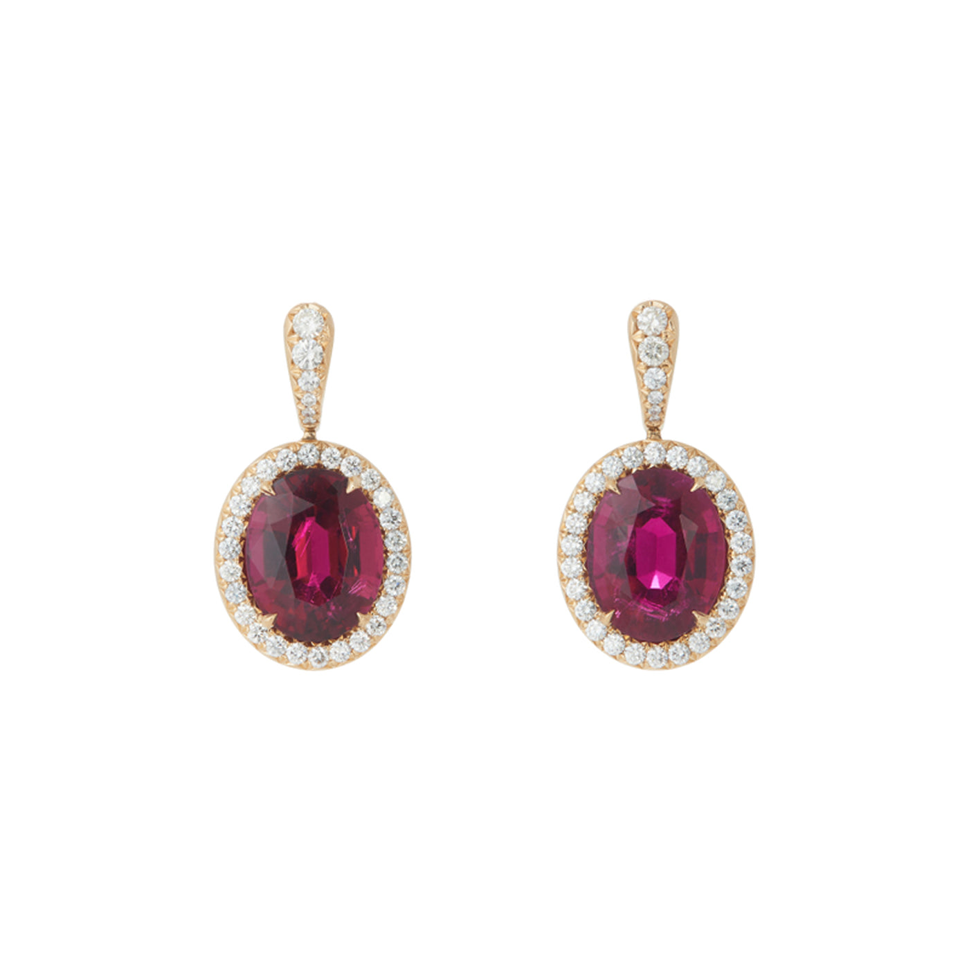 Rubellite and Diamond Oval Frame Earrings