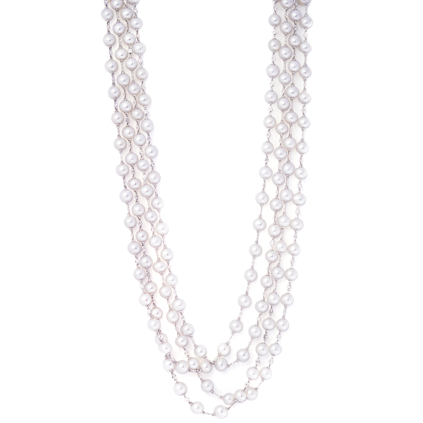 Triple White Pearl and Diamond Necklace