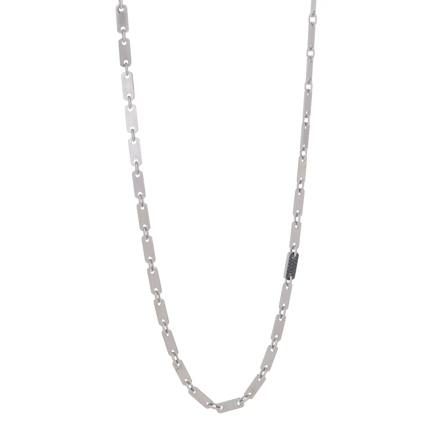 Tab Chain Necklace with Black Diamond Pavé Accent | White Gold / 22 in (55.88 cm) | Necklaces