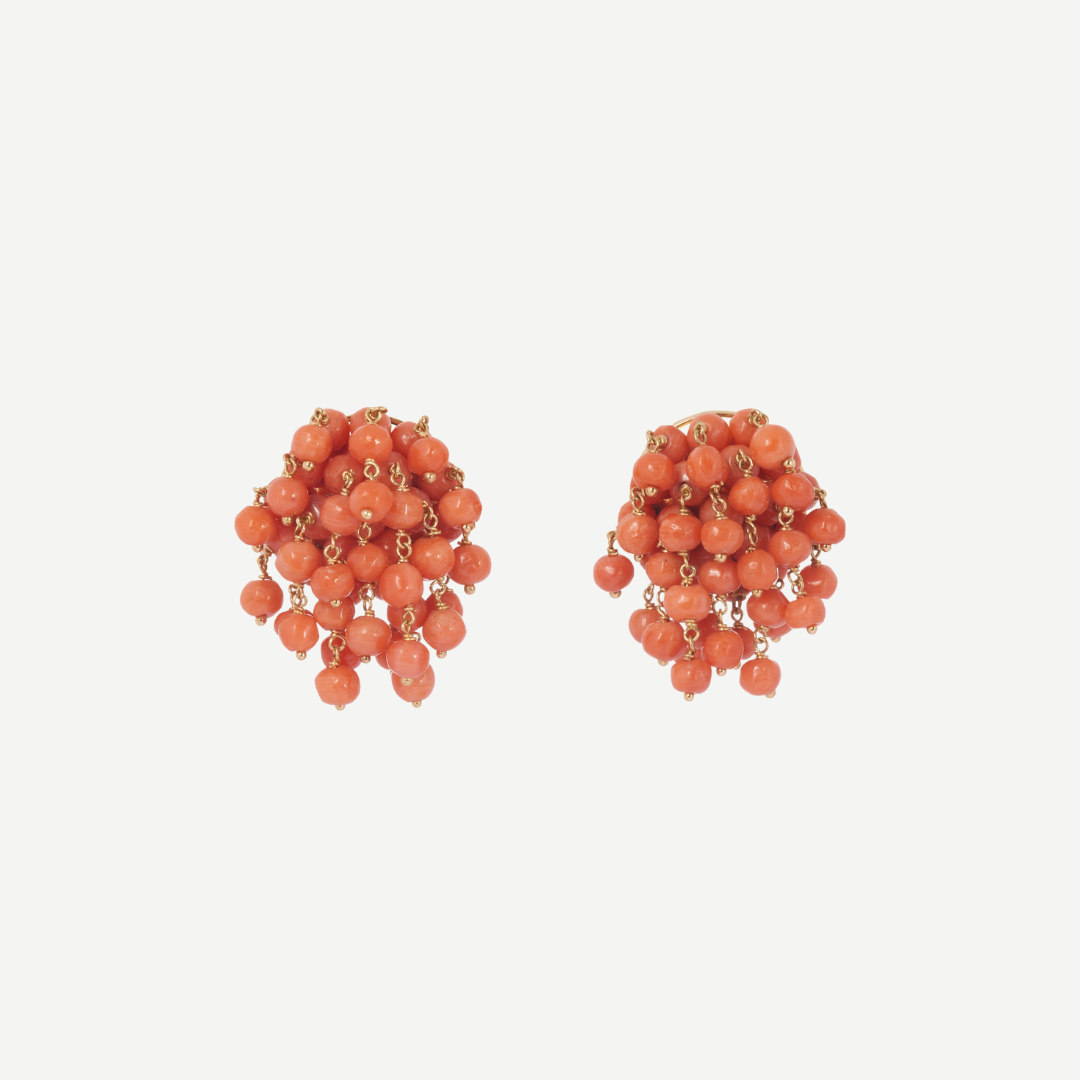 Coral Pom Pom Earrings