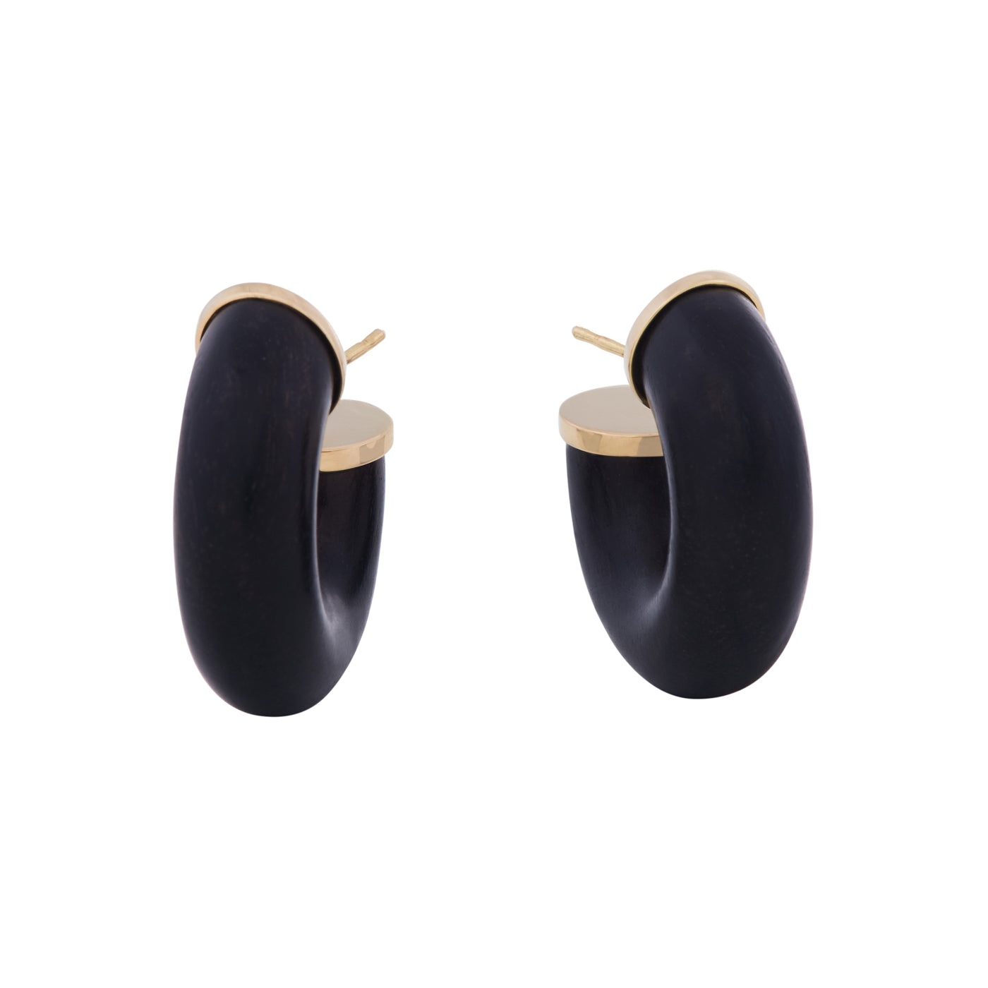 Ebony Tubular Hoop Earrings | Yellow Gold with Ebony Wood / 1.7 in (4.2 cm) | Earrings Earrings