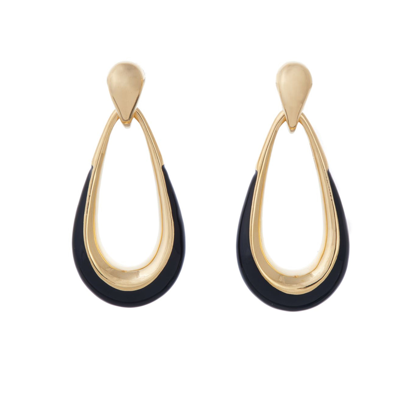 Enamel Door Knocker Earrings | Yellow Gold with Black Enamel | Earrings