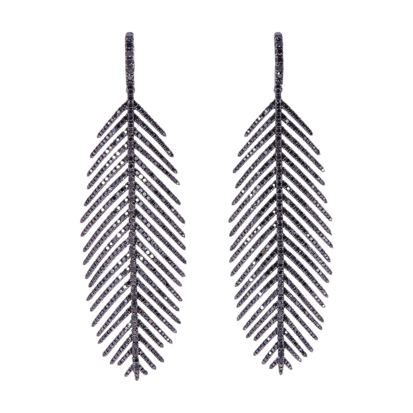 Feathers That Move Earrings with Black Diamond Pavé | Black Diamond Pavé / 3.25 Inches Long | Earrings