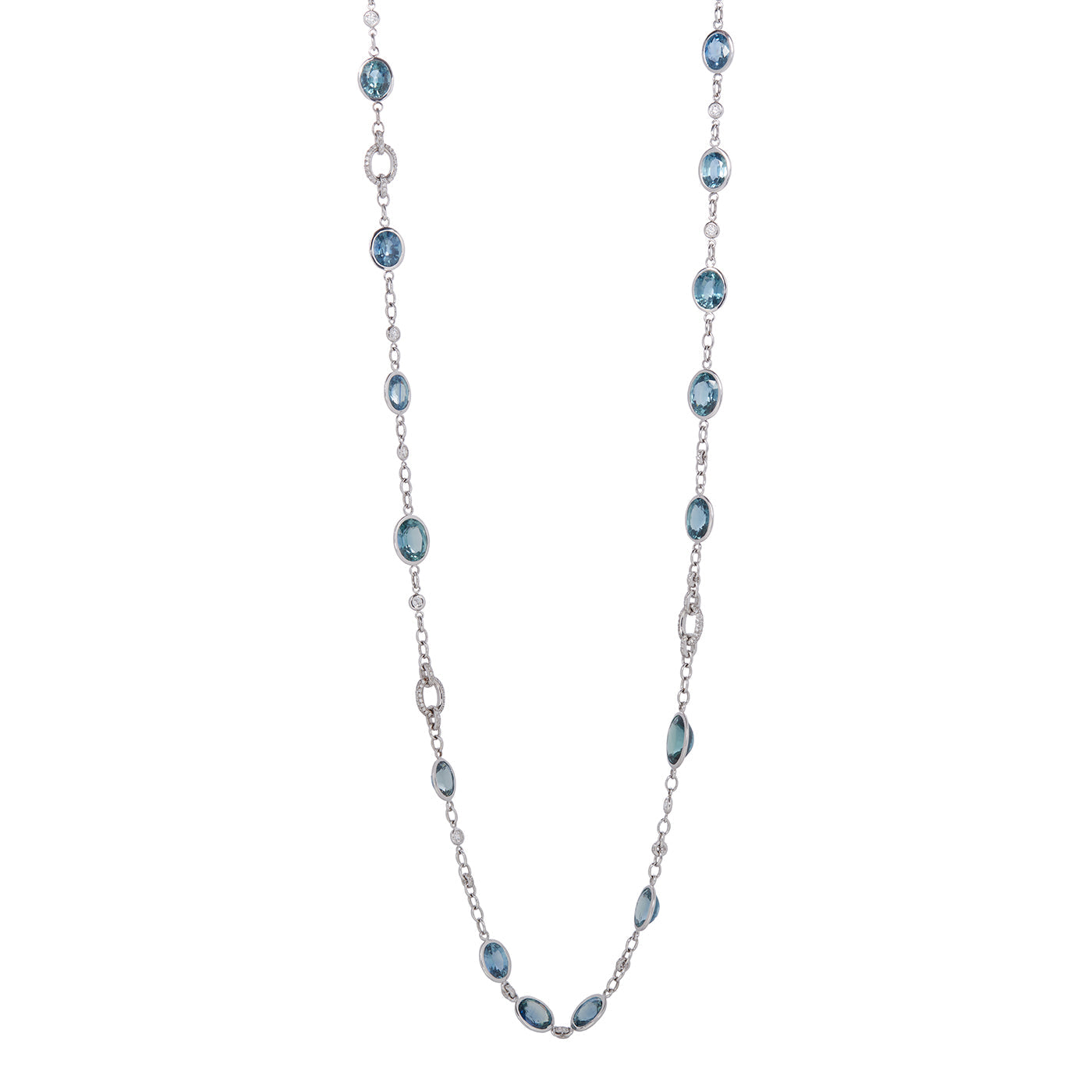 Teal Blue Ceylon Sapphire and Diamond Pavé Necklace | White Gold / 27 in (68.5 cm) | Necklaces