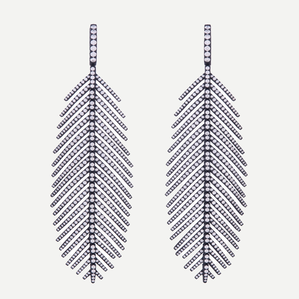 Titanium Feathers That Move Earrings with Diamond Pavé