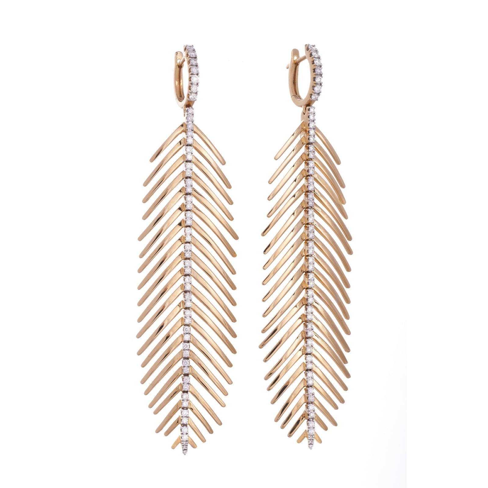 Feathers That Move Earrings with Diamond Spine | Rose Gold with Diamond Spine / 3.25 Inches Long | Earrings
