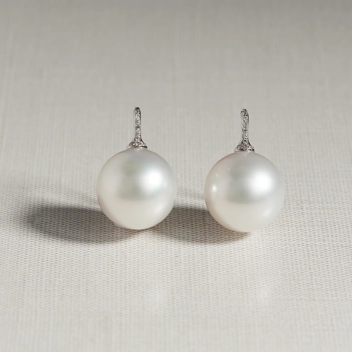 Floating Pearl On The Hook Earrings with Diamonds | Earrings