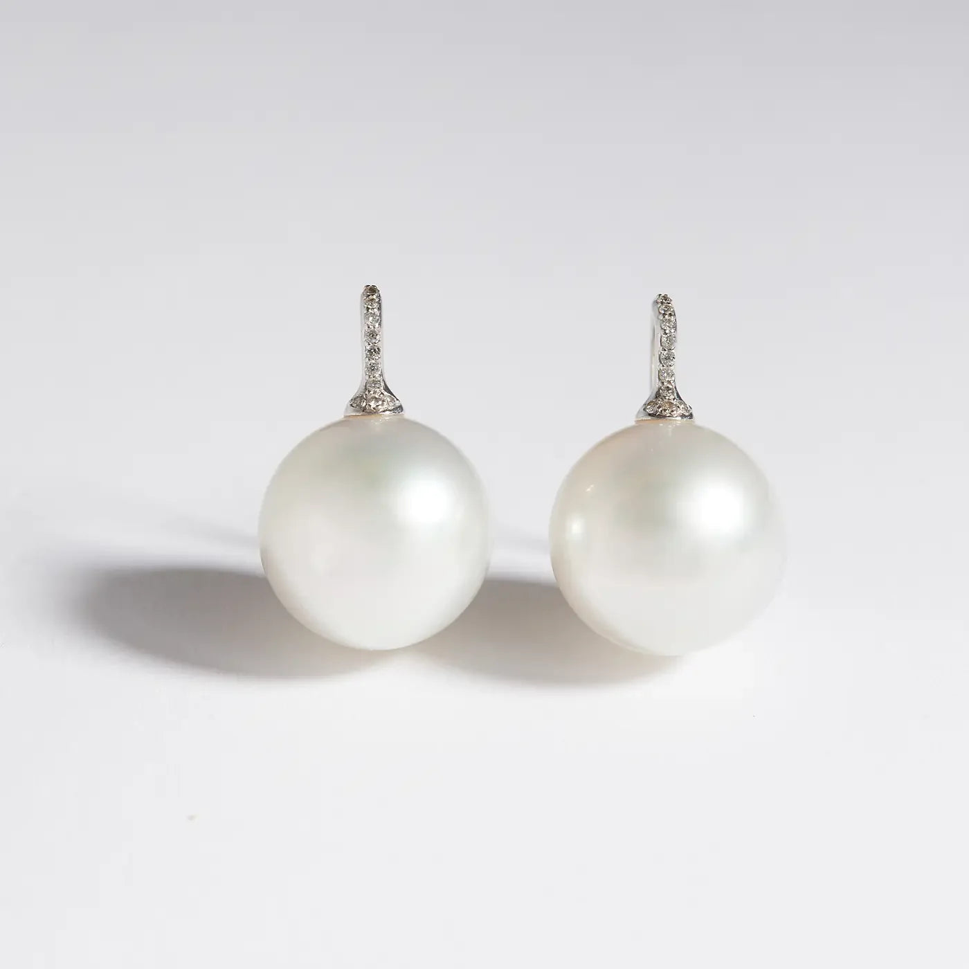Floating Pearl On The Hook Earrings with Diamonds | Earrings