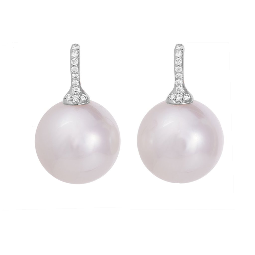 Floating Pearl On The Hook Earrings with Diamonds | Earrings