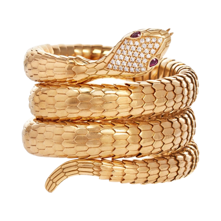 Il Serpente Triple Coil Bracelet with Diamonds & Rubies | Bracelets