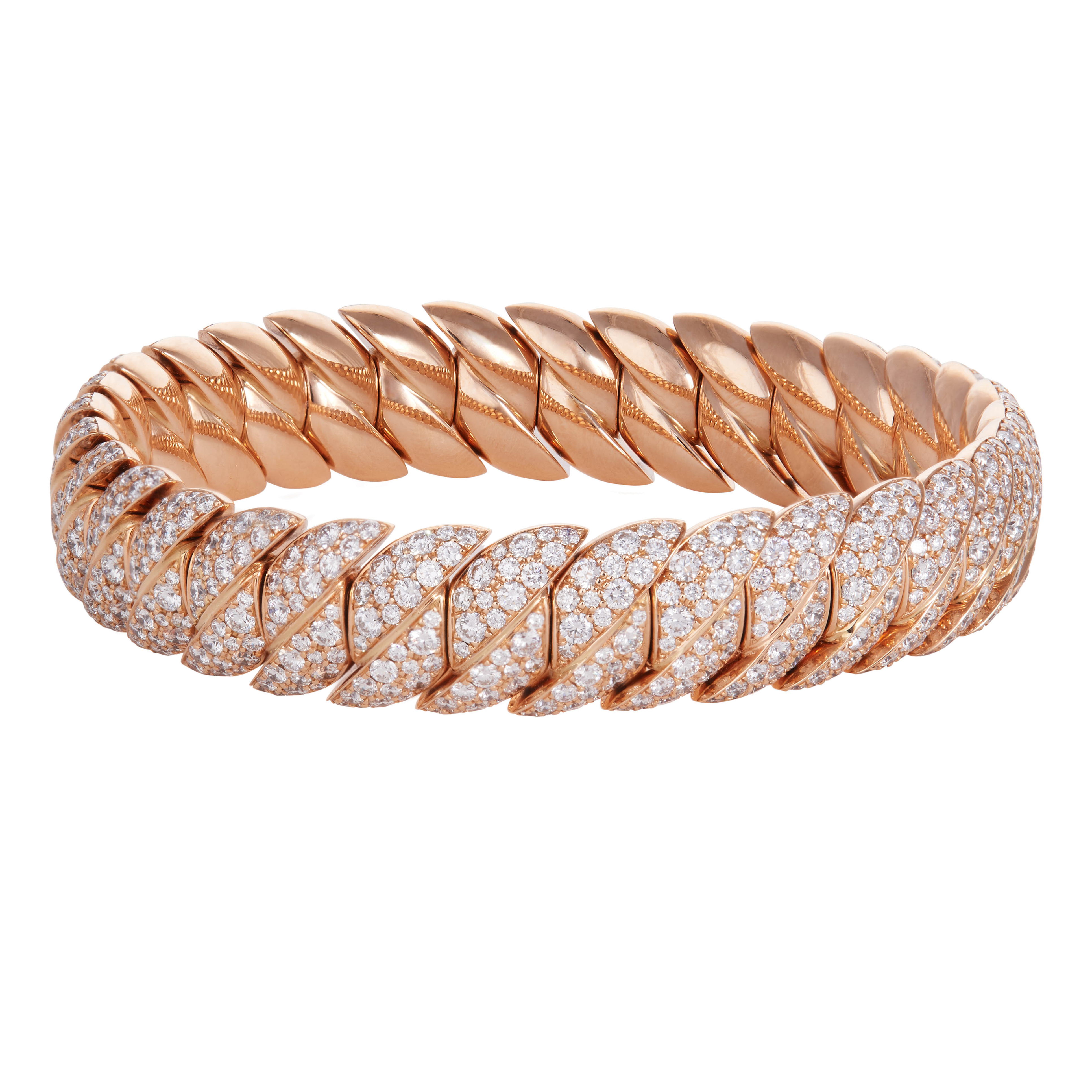 Wave Link Bracelet with Diamonds | Rose Gold Diamond Pavé / 6.7 in (17 cm) | Bracelets