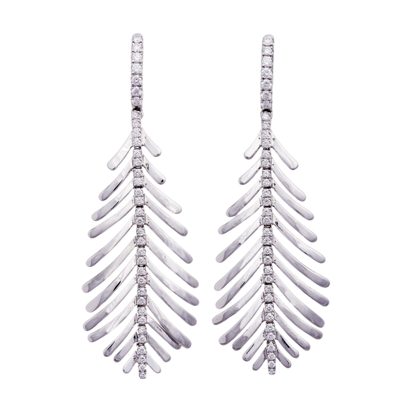 Plume Earrings with Diamond Spine featuring elegant feather-shaped designs and branches