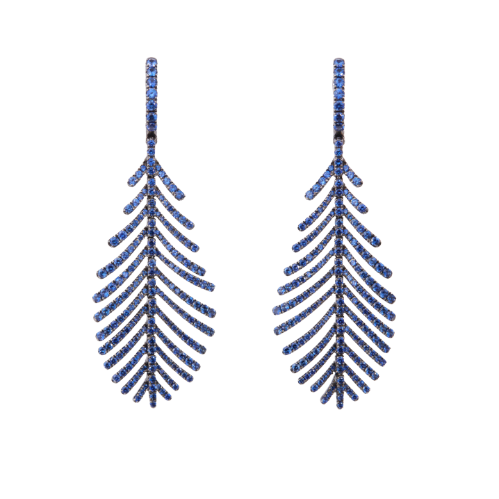 Plume Earrings with Sapphire Pavé | White Gold Sapphire Pavé | Earrings