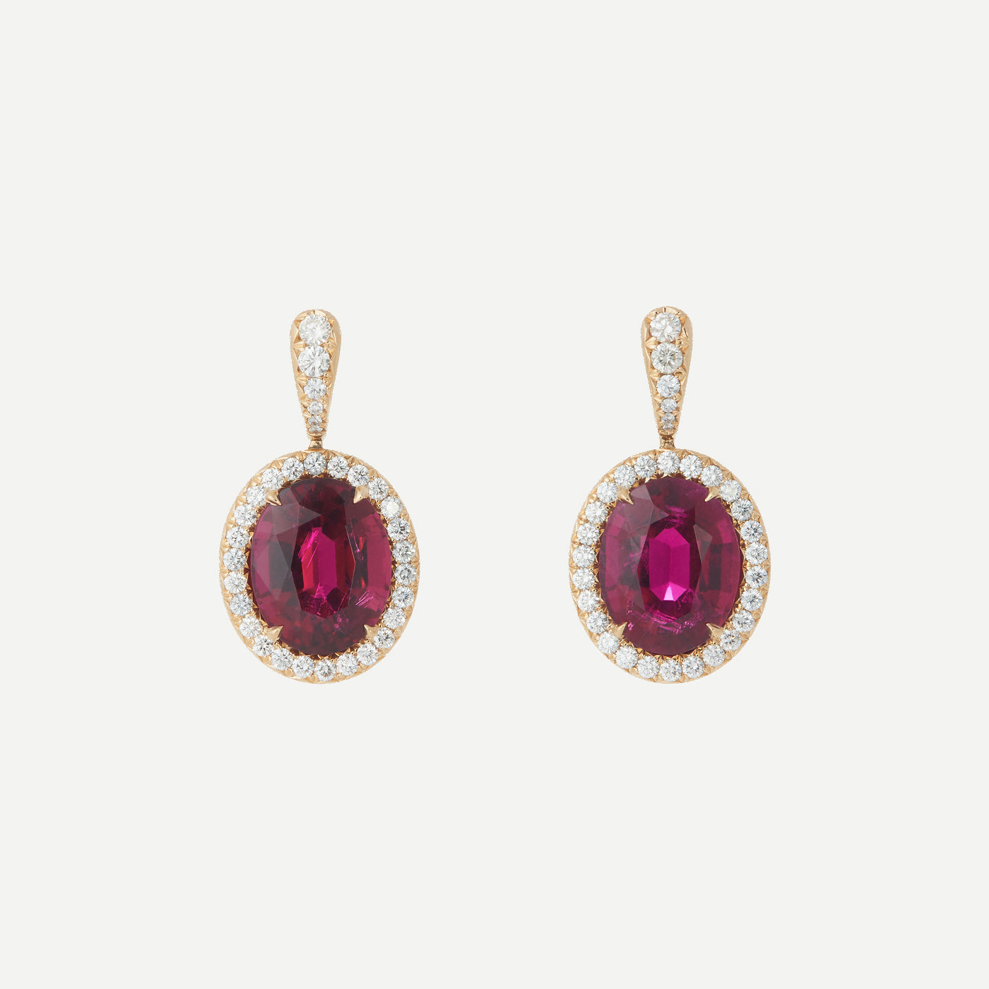 Rubellite and Diamond Oval Frame Earrings