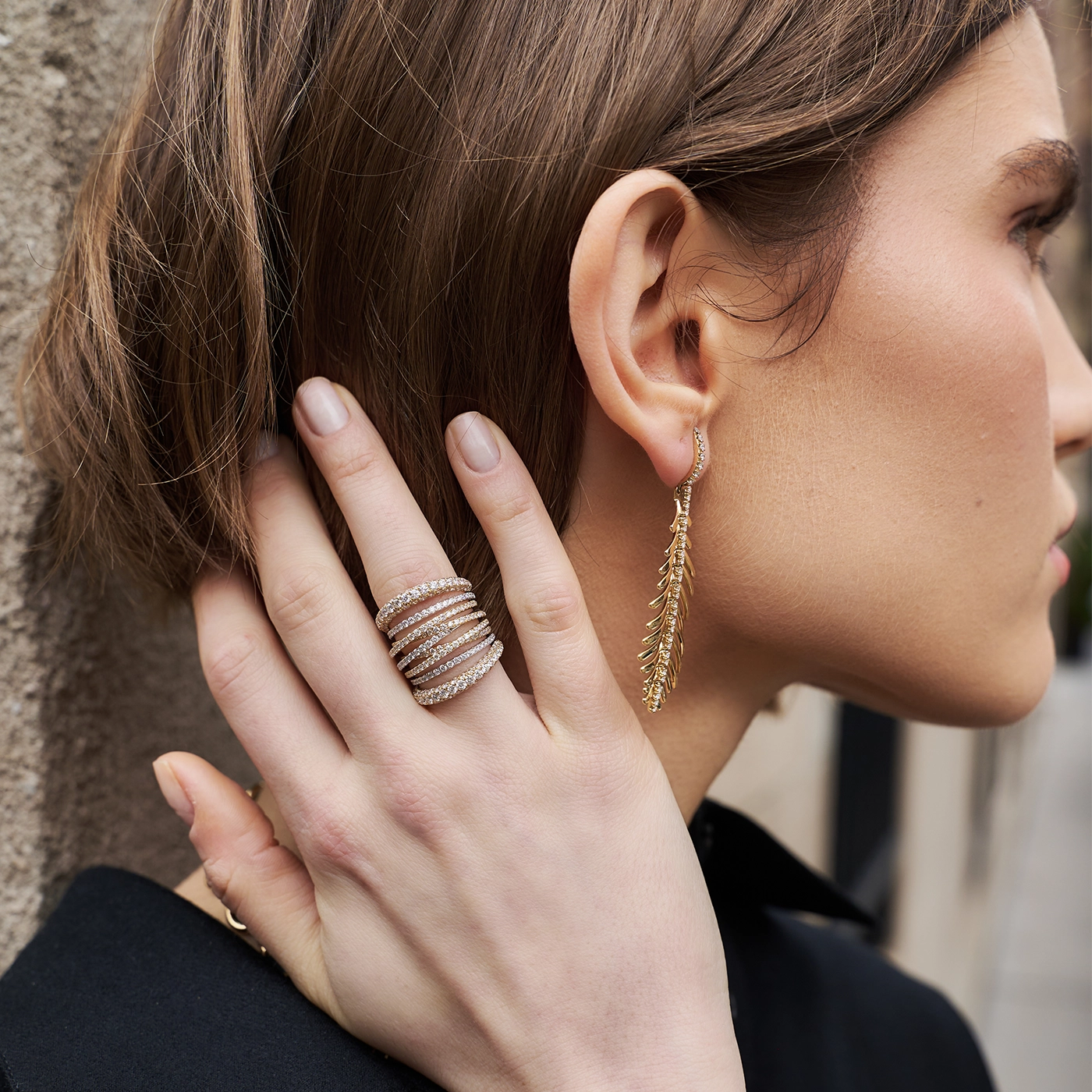 Tall Mixed Gold Diamond Scribble Ring