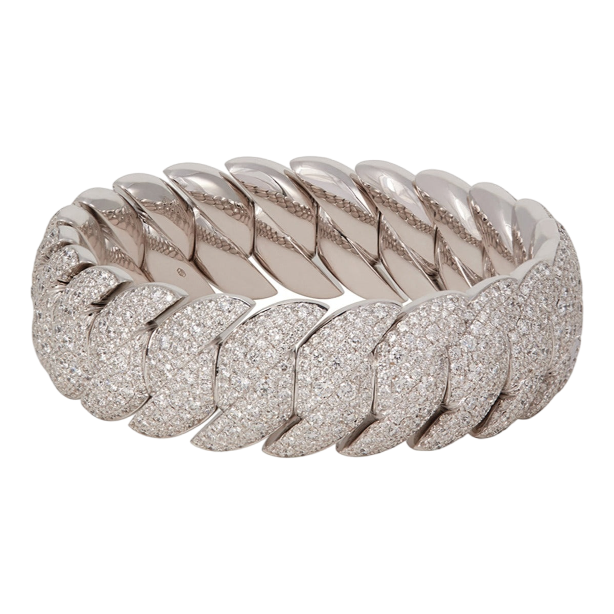 Wave Link Bracelet with Diamonds | White Gold Diamond Pavé / 6.7 in (17 cm) | Bracelets