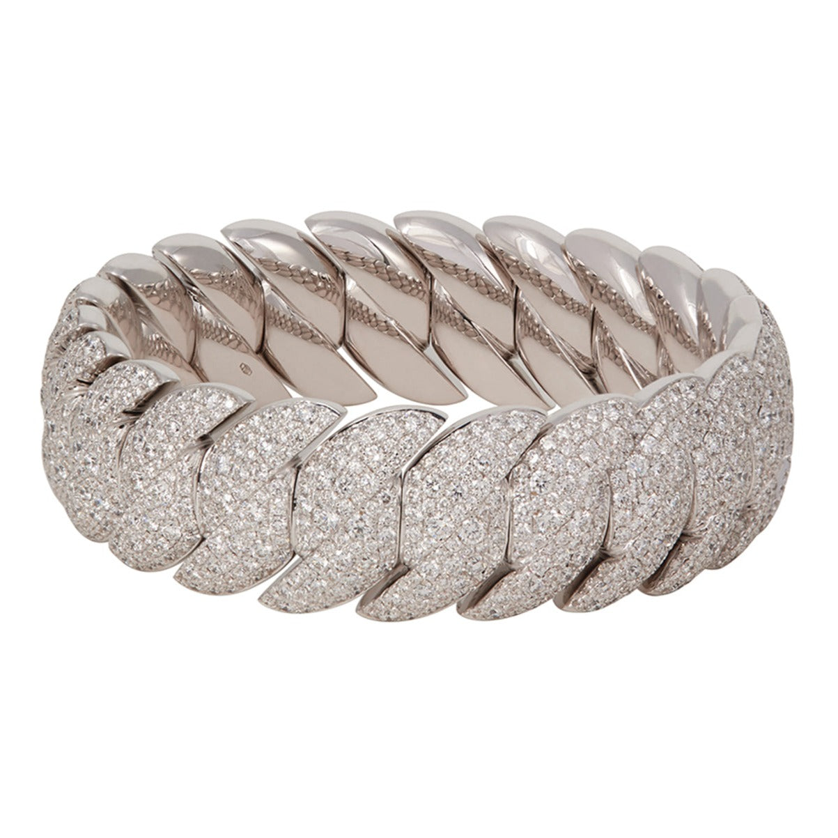 Sidney Garber 18k White Diamond Pave Wave Bracelet