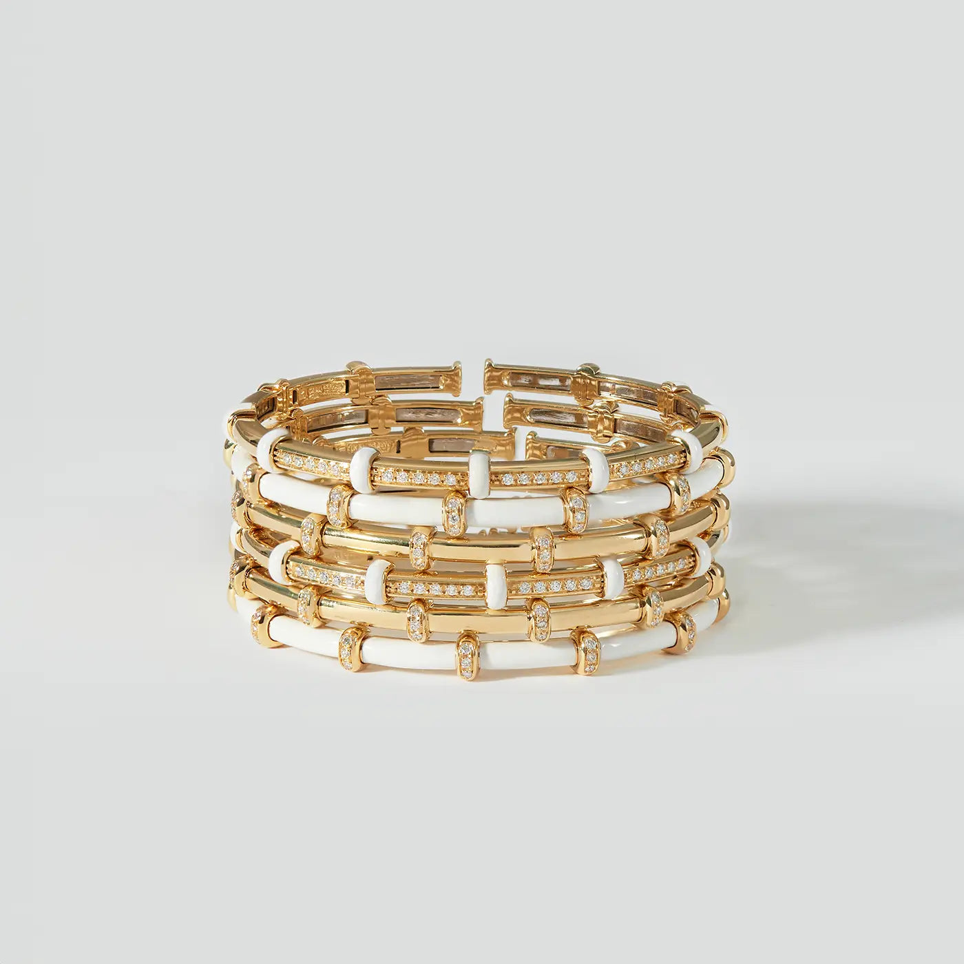 White Enamel Carly Bracelet with Diamonds | Diamond with White Enamel Stations / 6.2 in (15.75 cm) | Bracelets