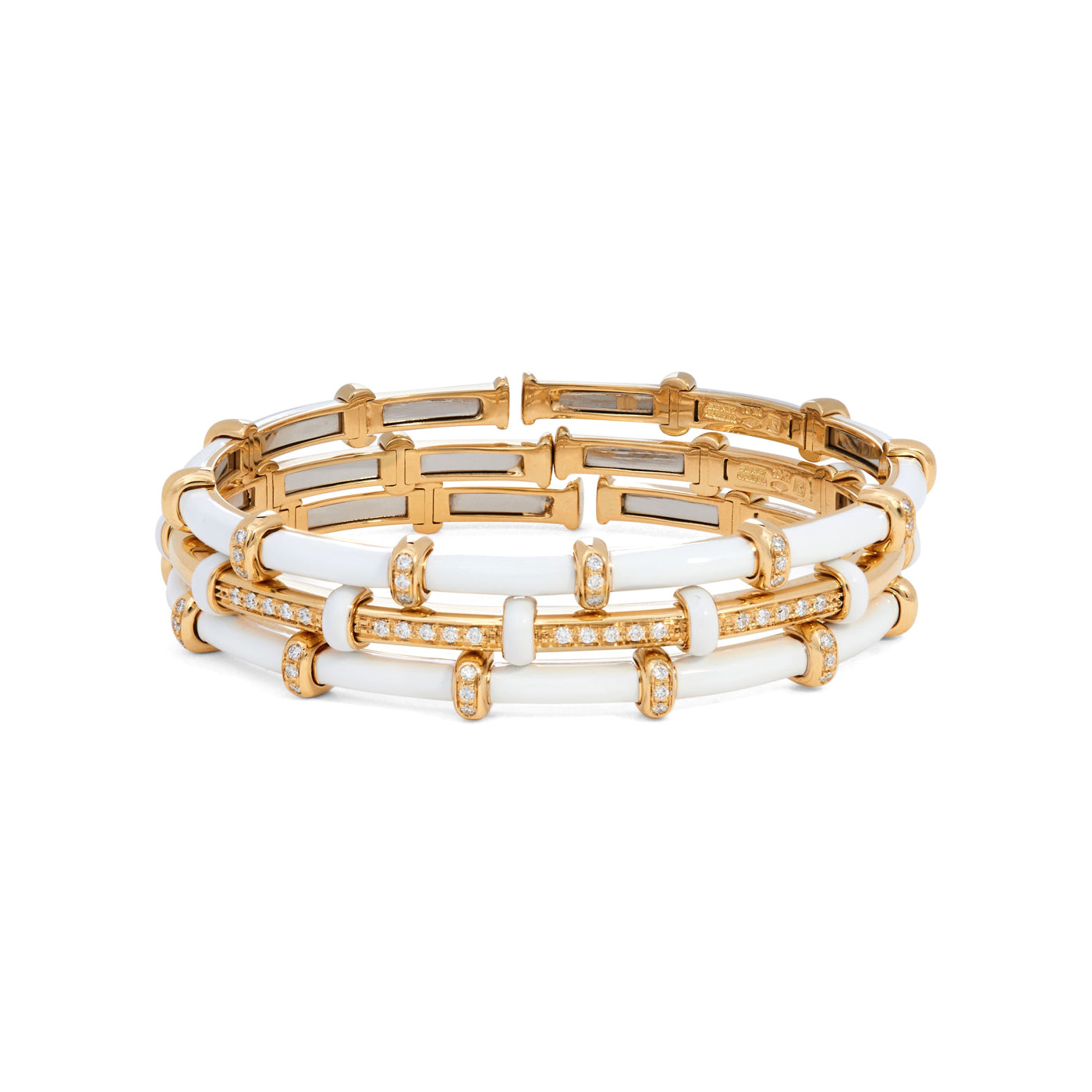 White Enamel Carly Bracelet with Diamonds | White Enamel with Diamond Stations / 6.2 in (15.75 cm) | Bracelets