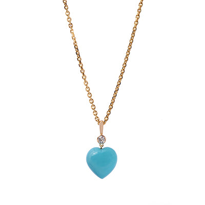 Turquoise Heart Charm with Diamond | Yellow Gold | Charms Charms & Pendants